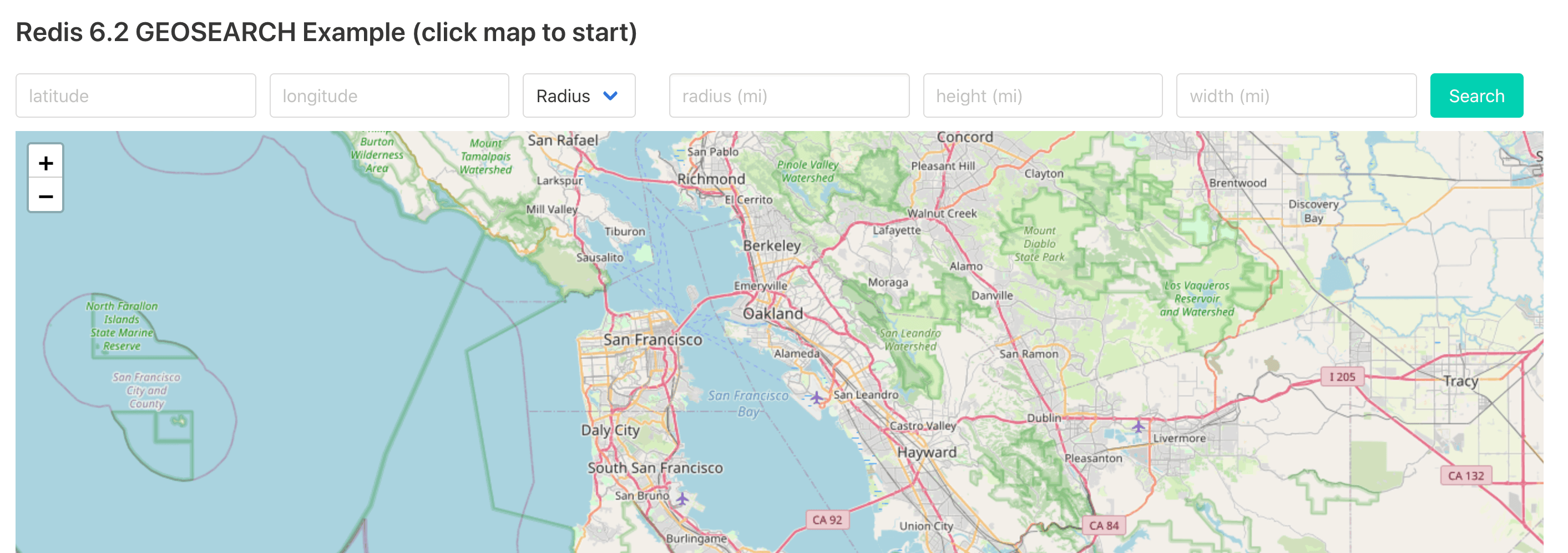 geosearch application running in browser